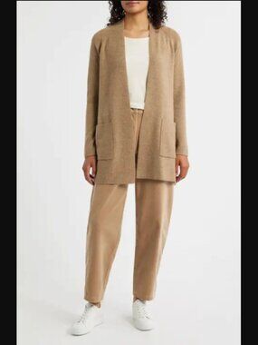 EILEEN FISHER 100% Organic Linen Delave High Collar Long Cardigan Sz L $278.00
